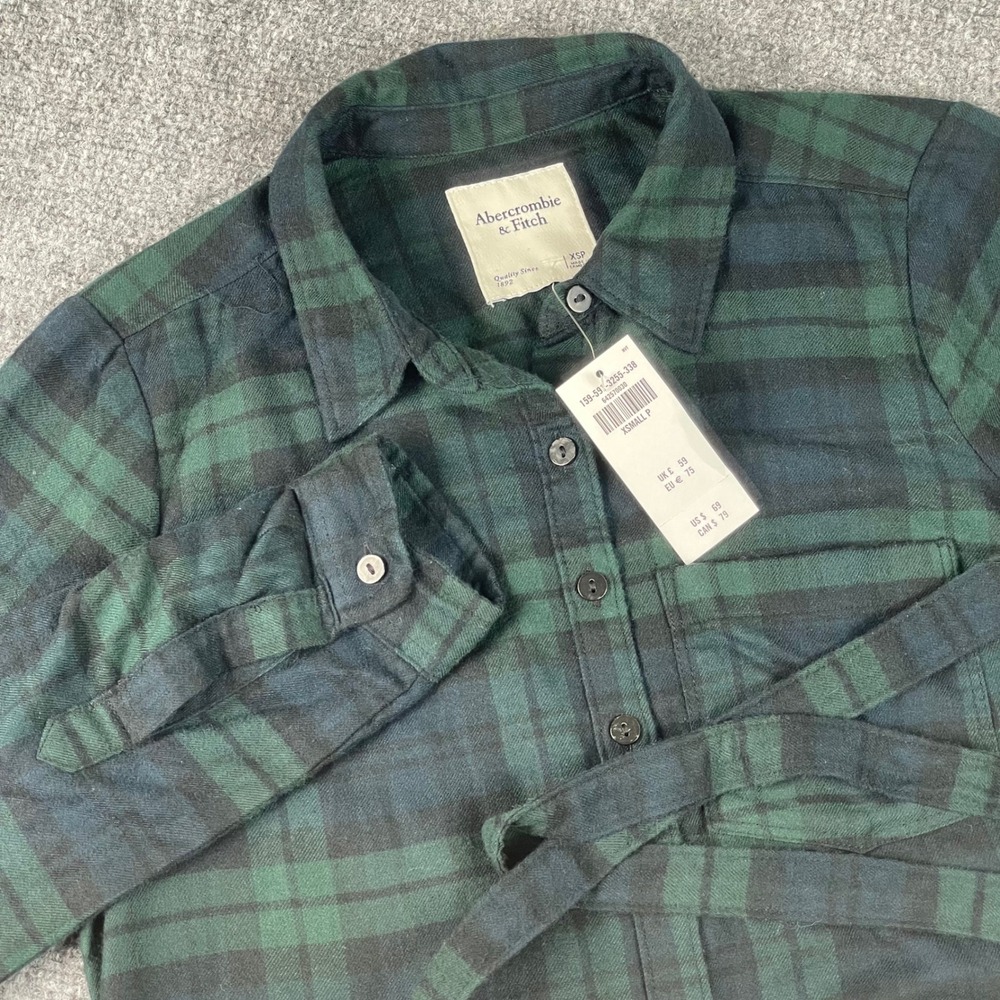 Abercrombie & Fitch XS Black Green Plaid Flannel Shirt Dress NWT Woman's